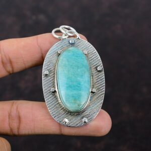 Handmade Amazonite Pendant: Oval Gemstone, 925 Sterling Silver Handmade Amazonite Pendant: Oval Gemstone, 925 Sterling Silver