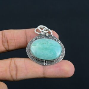 Handmade Amazonite Pendant: Oval Gemstone, 925 Sterling Silver Handmade Amazonite Pendant: Oval Gemstone, 925 Sterling Silver