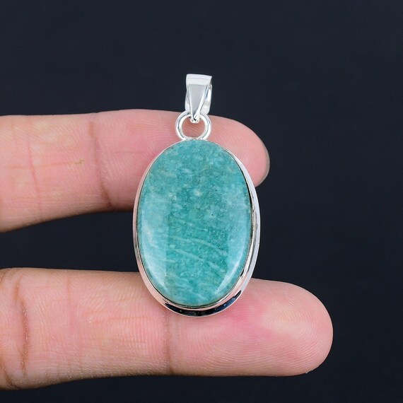 Handmade Amazonite Pendant: Oval Gemstone, 925 Sterling Silver