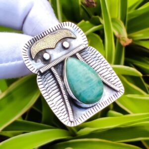 Handmade Pear Amazonite Pendant: 925 Sterling Silver, 18K Gold Plated Handmade Pear Amazonite Pendant: 925 Sterling Silver, 18K Gold Plated