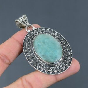 Handmade Amazonite Pendant: Vintage 925 Sterling Silver Jewelry Handmade Amazonite Pendant: Vintage 925 Sterling Silver Jewelry