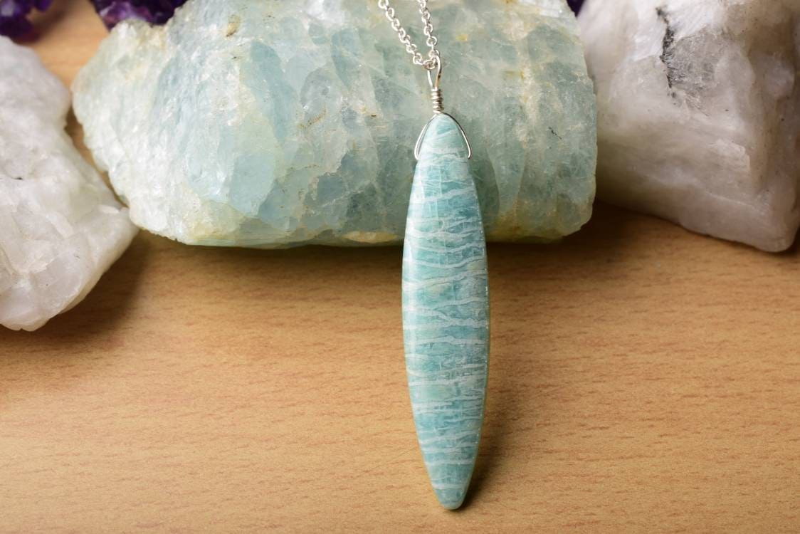 Natural Amazonite Pendant, Gemstone Necklace, Silver Pendant Fancy Shape Pendant, Gemstone Jewelry, Stone Pendant, Handmade, Christmas Gift