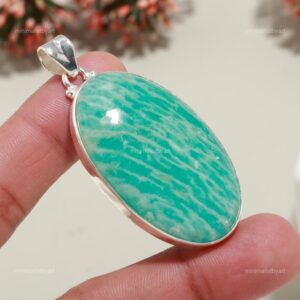 Natural Amazonite Pendant: Oval Blue Gemstone, 925 Sterling Silver Natural Amazonite Pendant: Oval Blue Gemstone, 925 Sterling Silver