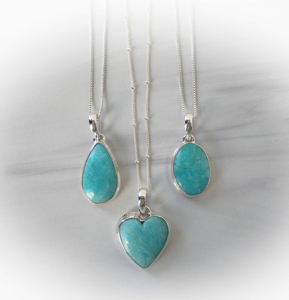Amazonite Necklace Sterling Silver • Amazonite Pendant • Genuine Amazonite Aqua Blue Gemstone Necklace • Gift For Crystal Lover