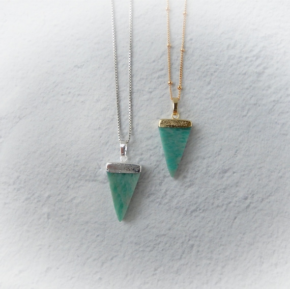 Amazonite Necklace Sterling Silver • Genuine Amazonite Pendant • Amazonite Triangle • Gemstone Triangle • Reiki Jewelry • Healing Crystals