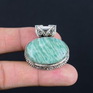 Amazonite Pendant: Oval Gemstone, 925 Sterling Silver, Handmade