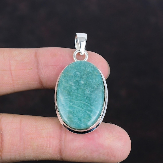 Oval Amazonite Pendant: Handmade 925 Sterling Silver Gemstone Jewelry