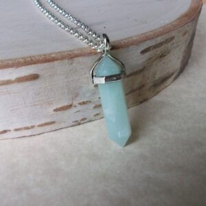 Amazonite Point Necklace • Hexagon Gemstone Point Pendant • Affordable Crystal Gift • Blue Green Stone • Calming Gemstone • Throat Chakra