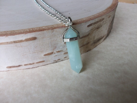 Amazonite Point Necklace • Hexagon Gemstone Point Pendant • Affordable Crystal Gift • Blue Green Stone • Calming Gemstone • Throat Chakra