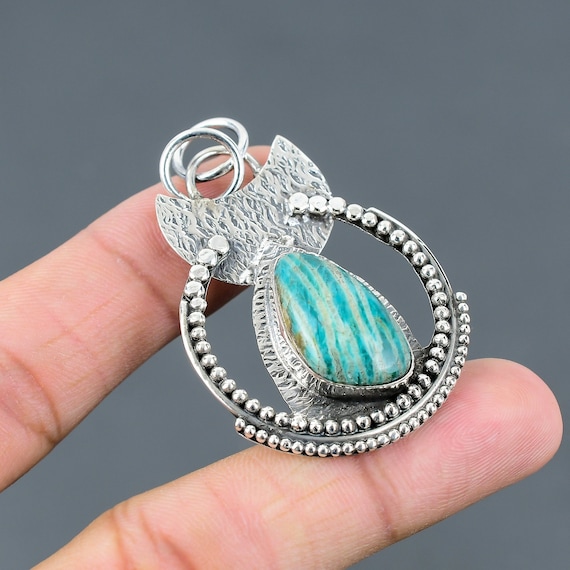 Amazonite Pendant: Trillion Gemstone, 925 Sterling Silver, Handmade