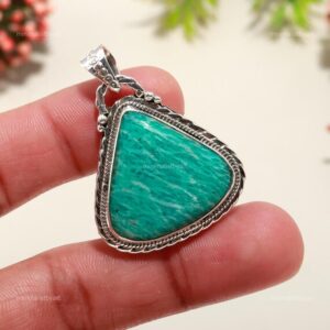 Amazonite Pendant: Trillion Green Gemstone, Sterling Silver Jewelry Amazonite Pendant: Trillion Green Gemstone, Sterling Silver Jewelry