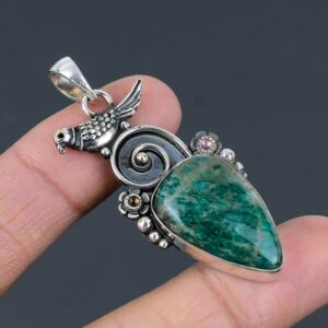 Vintage Amazonite Bird Pendant: Handmade 925 Sterling Silver Jewelry Vintage Amazonite Bird Pendant: Handmade 925 Sterling Silver Jewelry