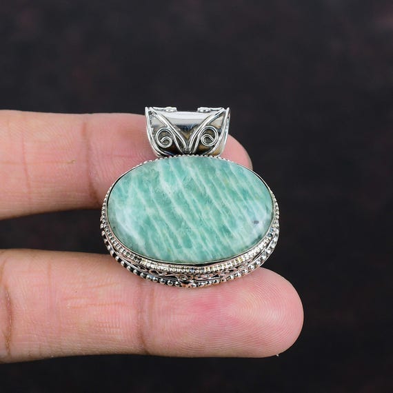 Vintage Amazonite Pendant: Handmade 925 Sterling Silver Gemstone Jewelry