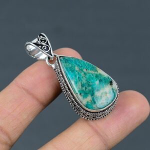 Vintage Amazonite Pendant: Pear Gemstone, 925 Sterling Silver Vintage Amazonite Pendant: Pear Gemstone, 925 Sterling Silver