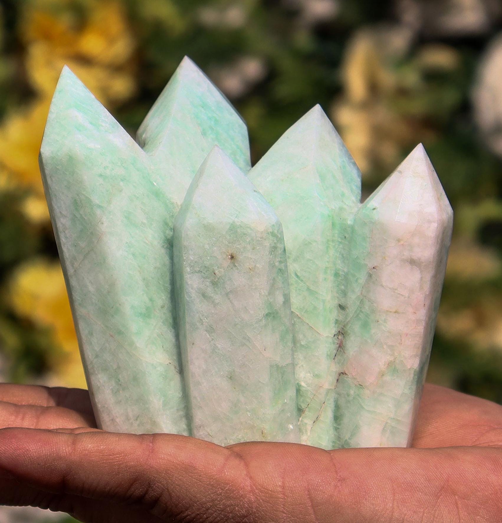 Aqua Amazonite Crystal Point Cluster: Healing Energy Gemstone, 90mm