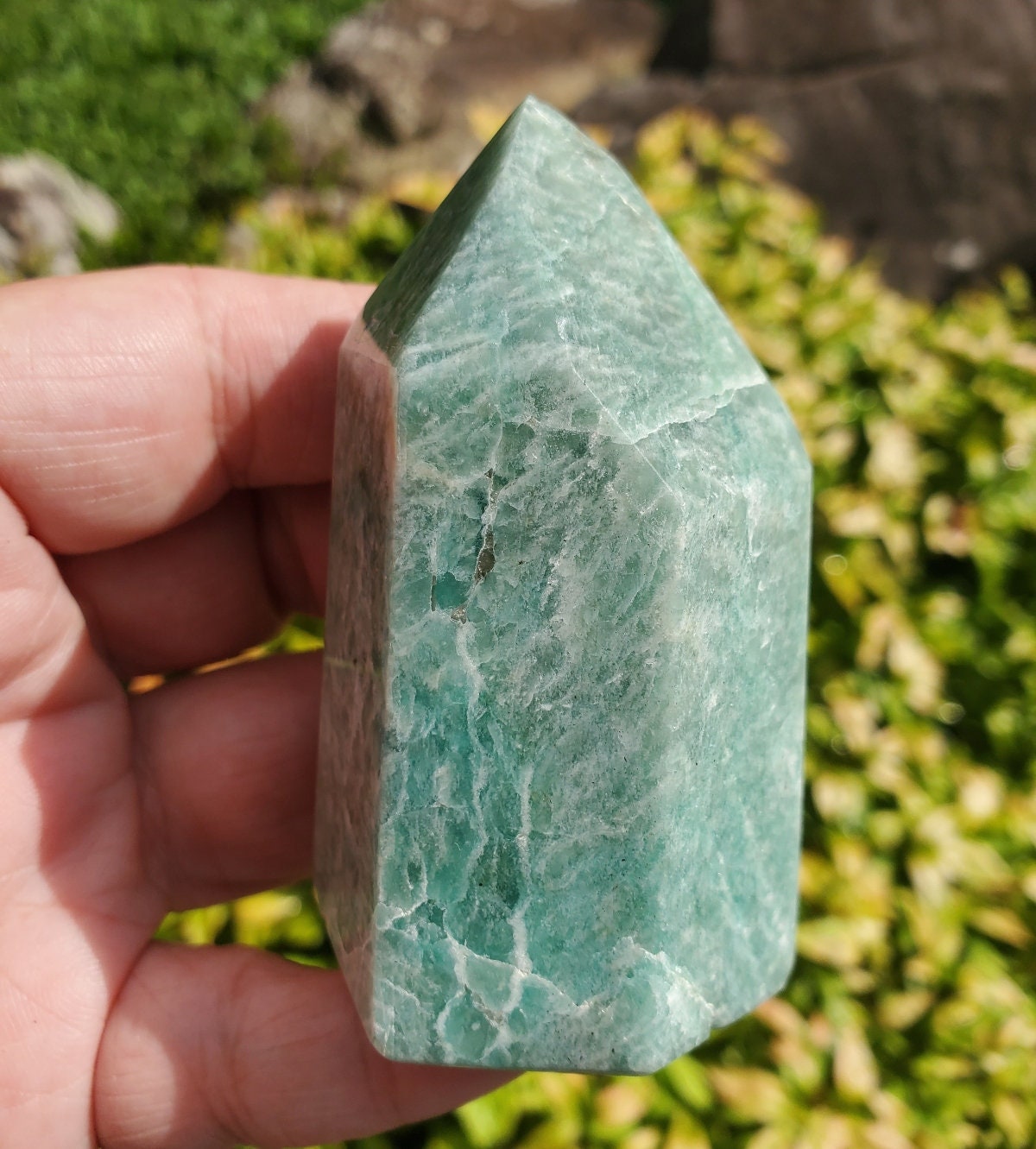 Amazonite Crystal Polished Point, Amazonite Tower, Heart And Throat Chakra Stone Crystal, Healing And Calming Stone, Clarity Stone