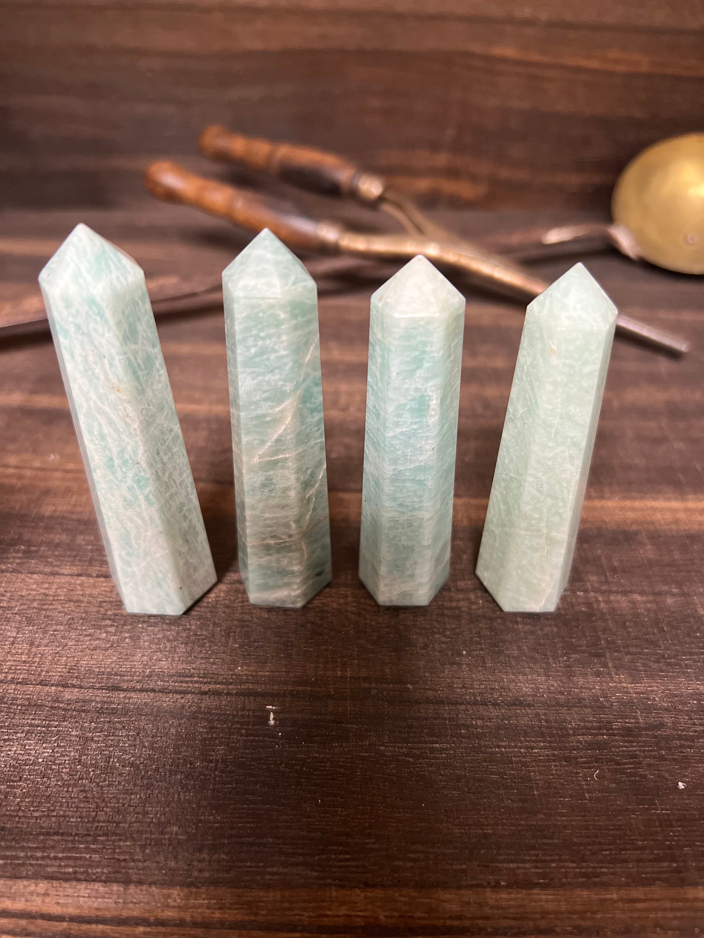 Amazonite Crystal Tower: Teal Obelisk Generator Point (3 Inch)