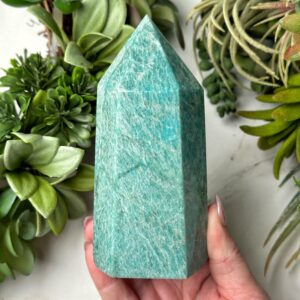 Amazonite Point | 407g | - #1 (polished Blue Crystal Tower, Throat Chakra, Healing Stone, Peace)