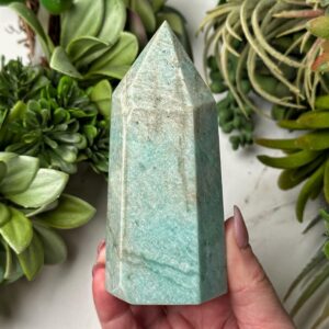 Amazonite Point | 269g | - #2 (polished Blue Crystal Tower, Throat Chakra, Healing Stone, Peace)