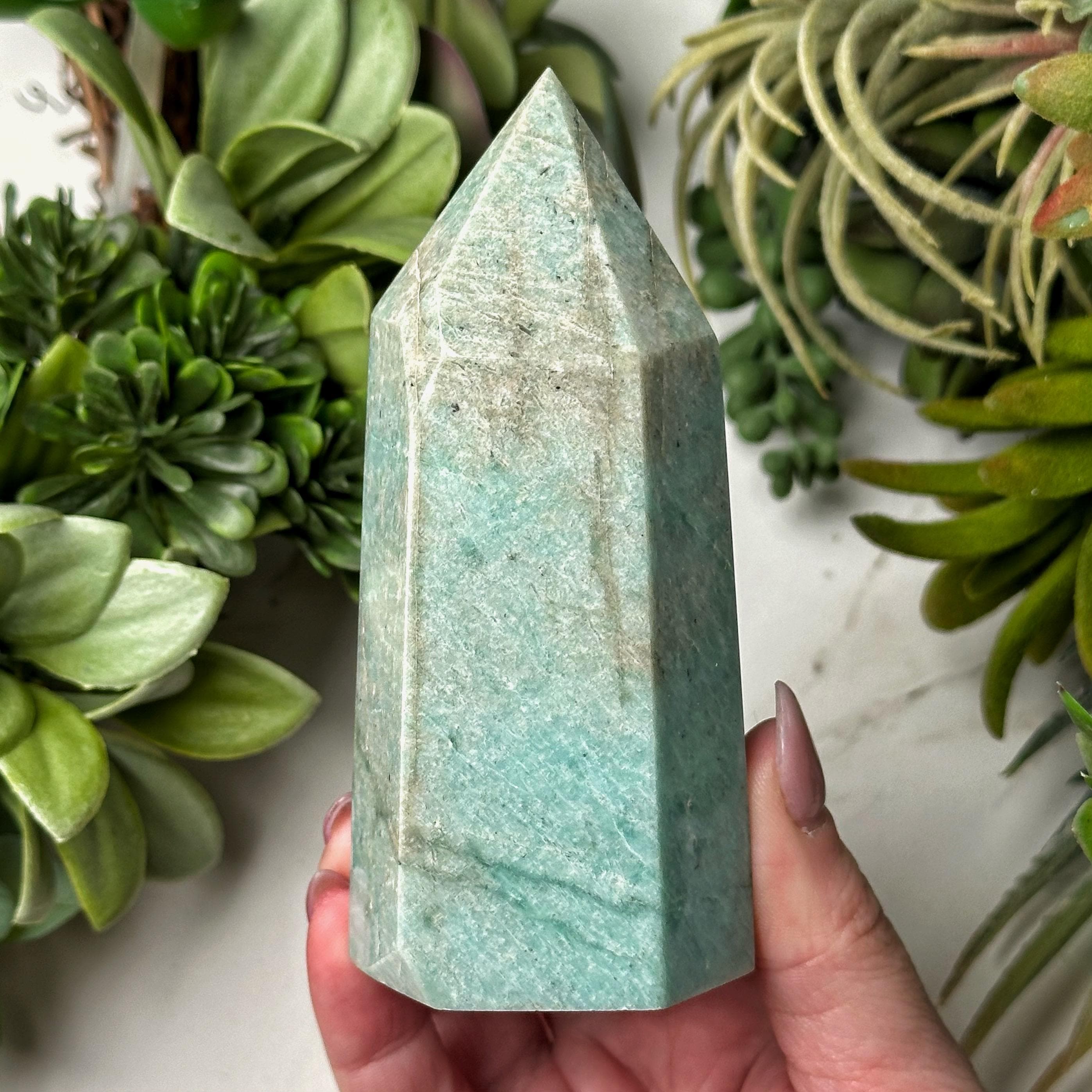 Amazonite Point | 269g | - #2 (polished Blue Crystal Tower, Throat Chakra, Healing Stone, Peace)