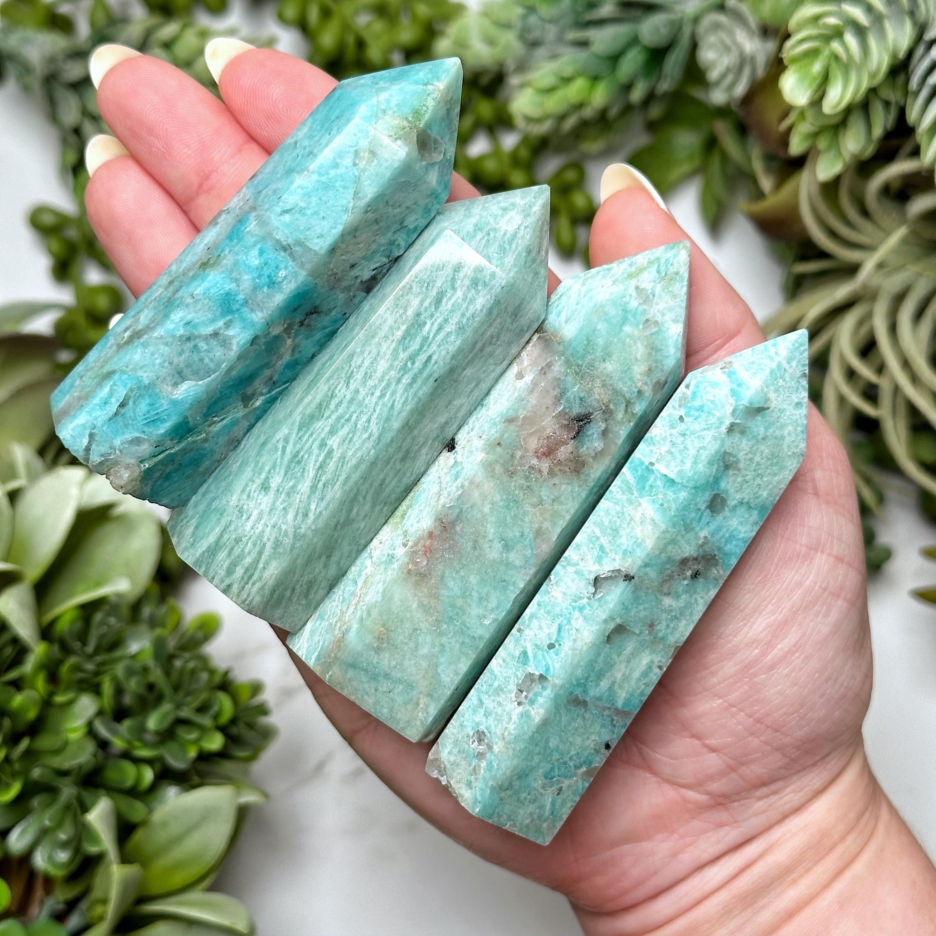 Amazonite Point | S, L | - (polished Blue Crystal Tower, Throat Chakra, Healing Stone, Peace)