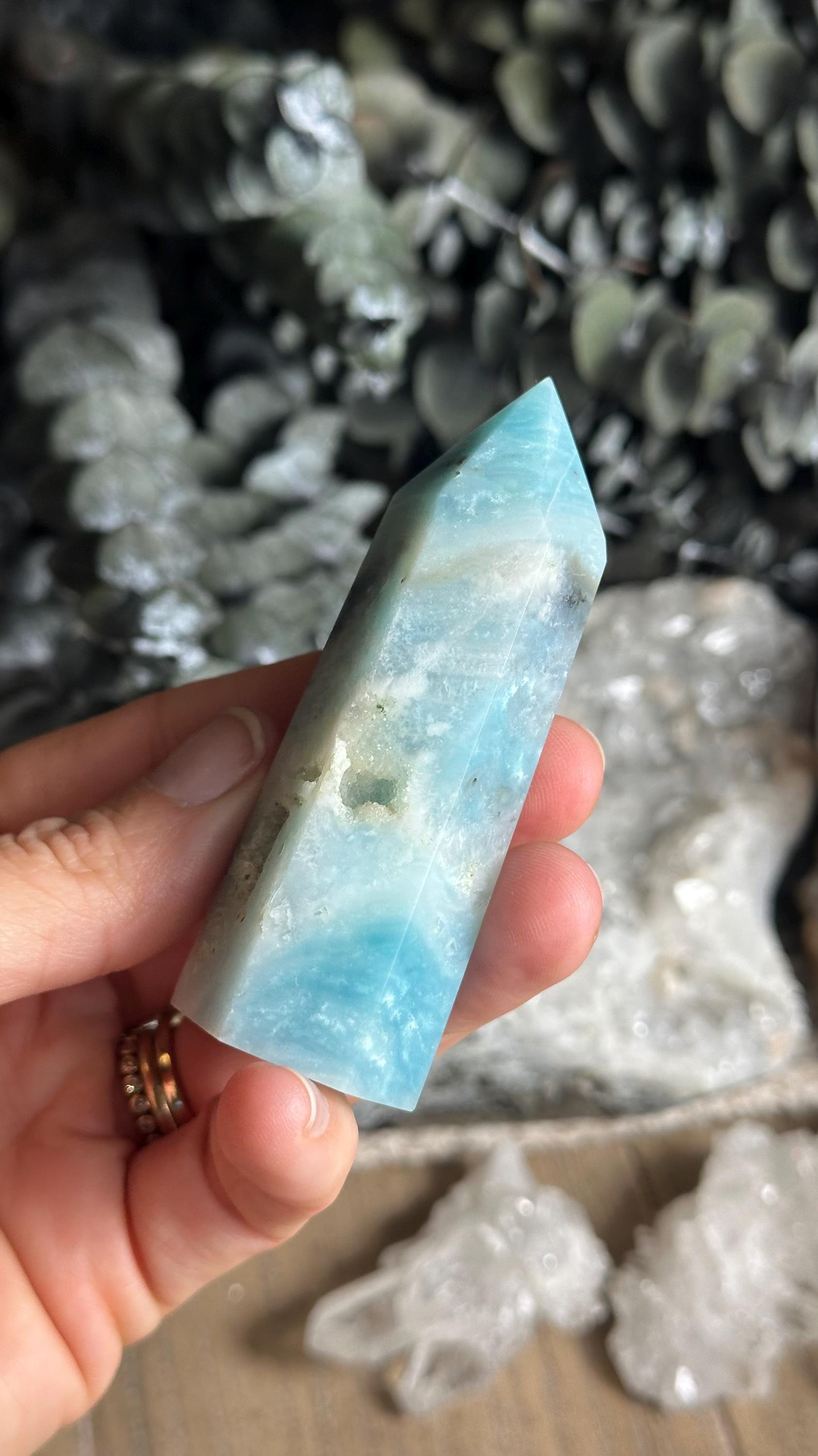 Rare Amazonite Tower With Quartz Druzy Pocket & Metallic + Red Hematite Inclusions • 3 1/4”