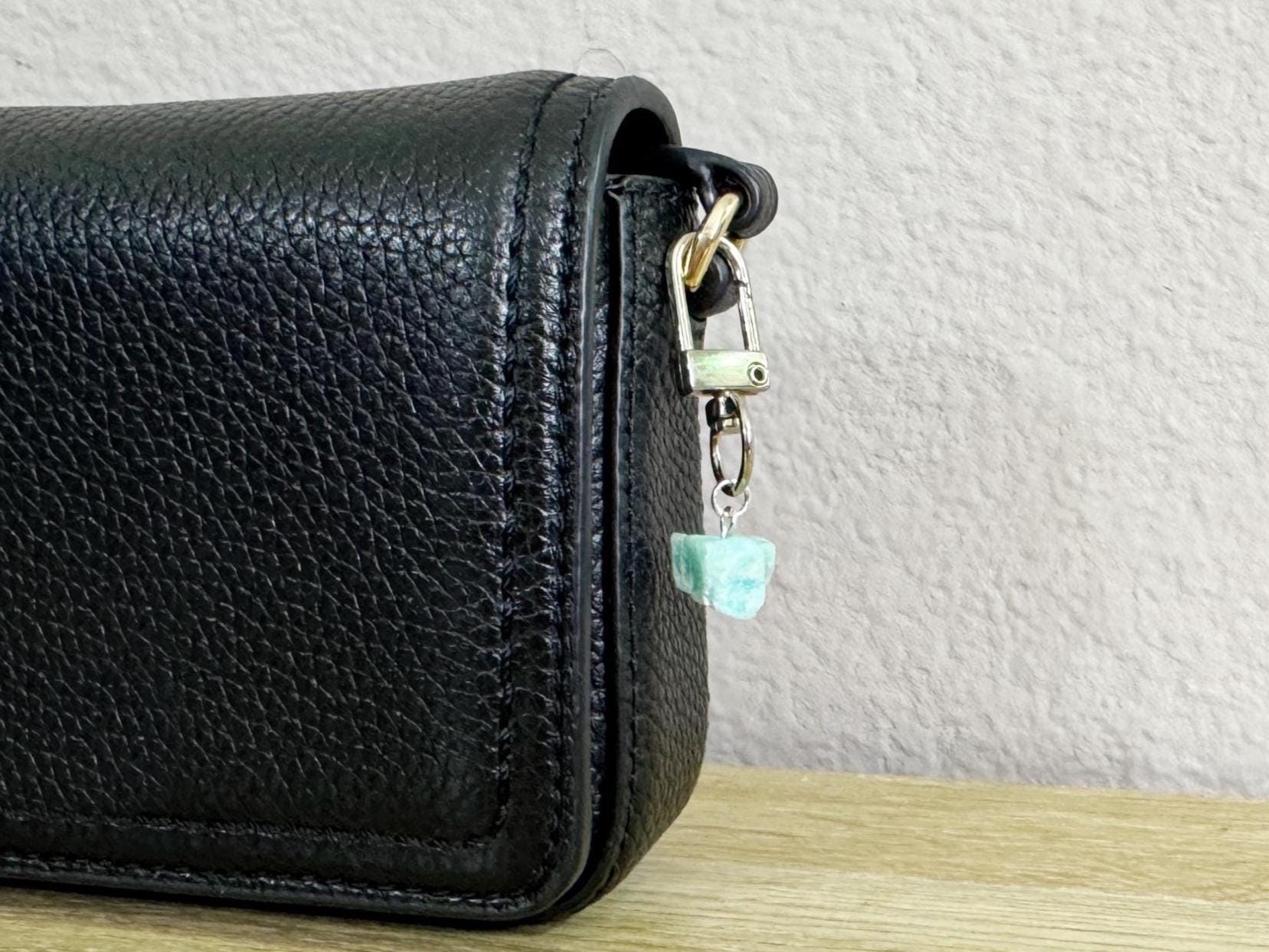 Raw Amazonite Crystal Bag Charm: Calming Gemstone Keyring Raw Amazonite Crystal Bag Charm: Calming Gemstone Keyring
