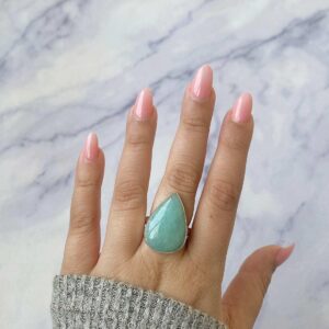 Amazonite Adjustable Ring / 925 Sterling Silver / Healing Gemstone / Gifts for her / Pear Cab / Amazonite Jewelry / Statement Ring AMZ-R-35. Amazonite Adjustable Ring / 925 Sterling Silver / Healing Gemstone / Gifts for her / Pear Cab / Amazonite Jewelry / Statement Ring AMZ-R-35.