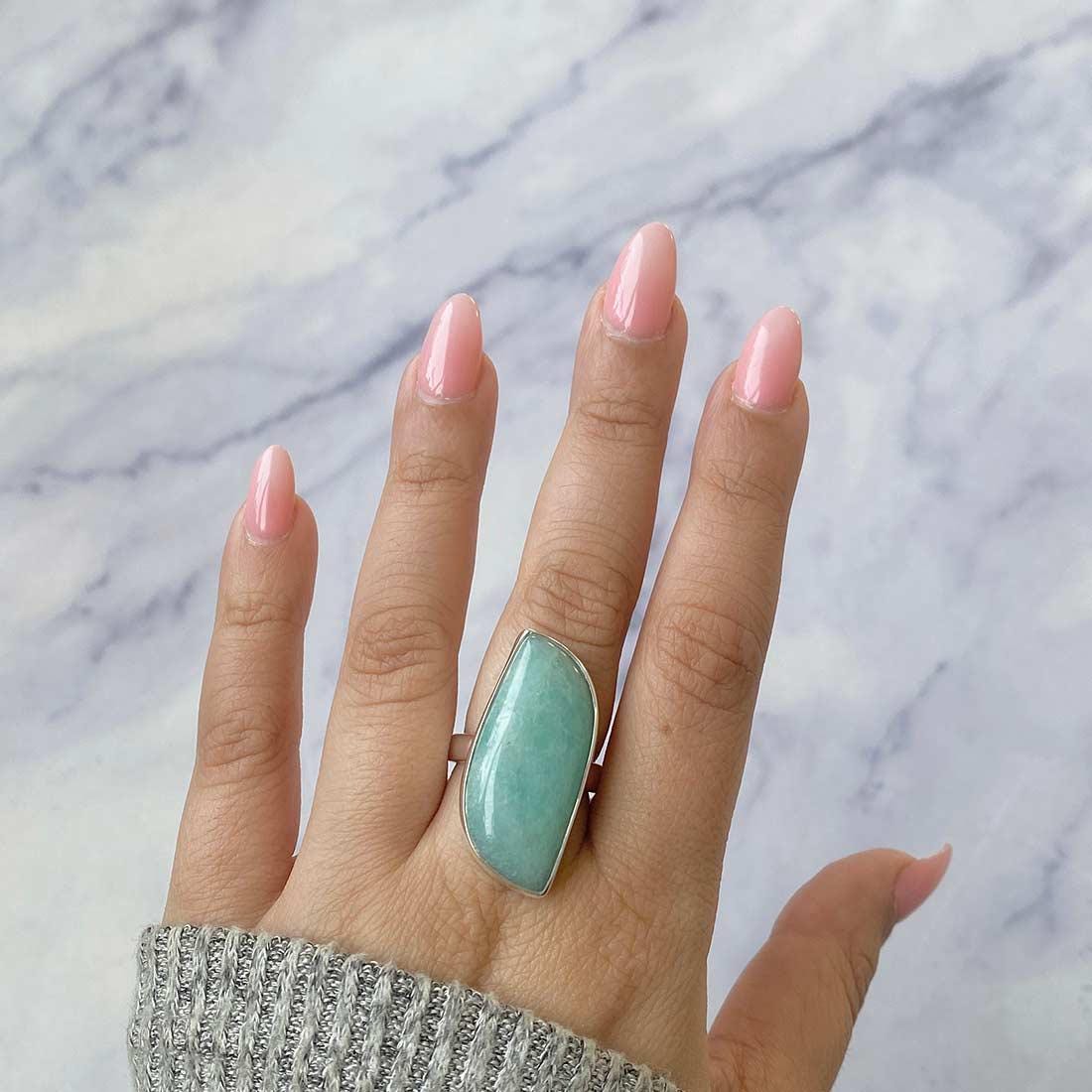 Amazonite Adjustable Ring / 925 Sterling Silver / Healing Gemstone / Gifts For Her / Oval Cab / Amazonite Jewelry / Statement Ring Amz-r-17.