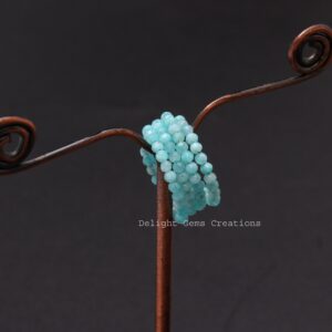 Amazonite Beaded Ring, Micro Faceted Gemstone, Adjustable Band Amazonite Beaded Ring, Micro Faceted Gemstone, Adjustable Band