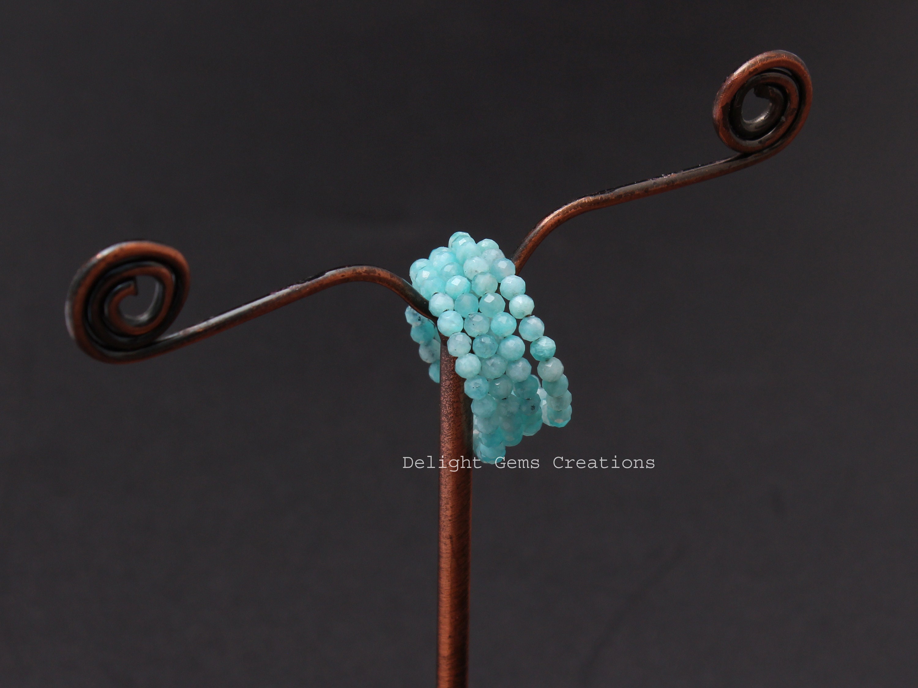 Amazonite Beaded Ring, Micro Faceted Gemstone, Adjustable Band