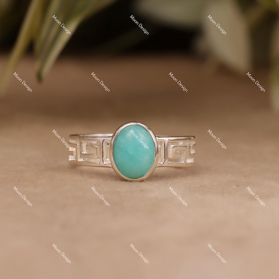 Amazonite Gemstone Ring, 925 Sterling Silver Handmade Statement Jewelry, Gift For Her.