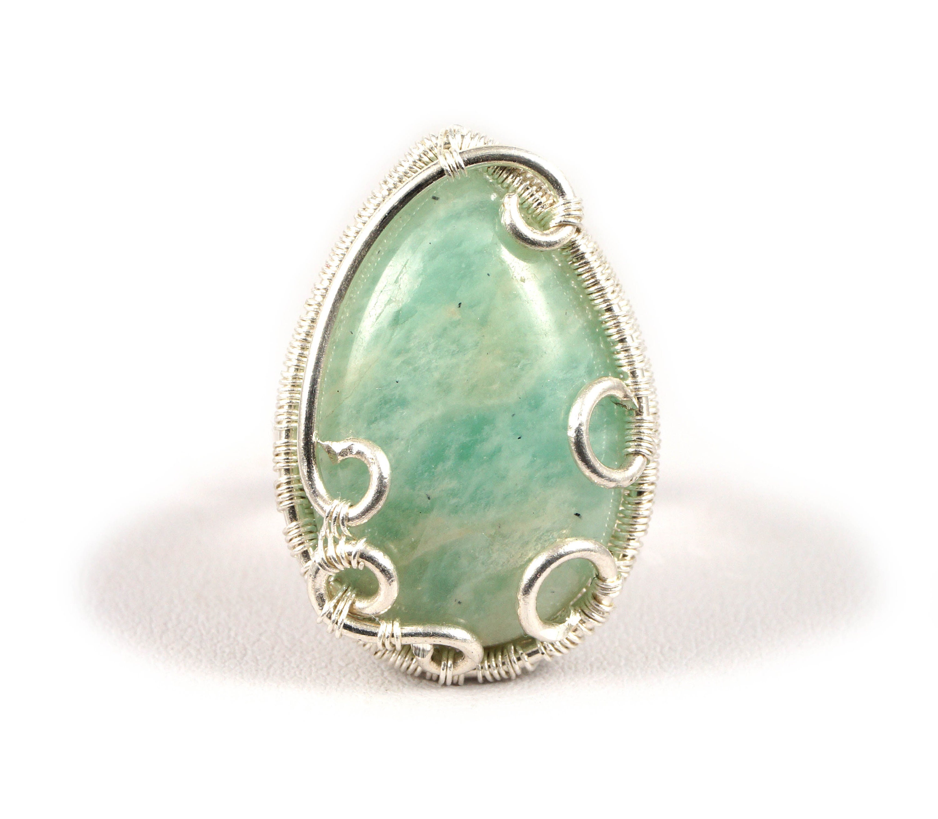 Handcrafted Sterling Silver Amazonite Ring: Wire Wrapped Artisan Jewelry