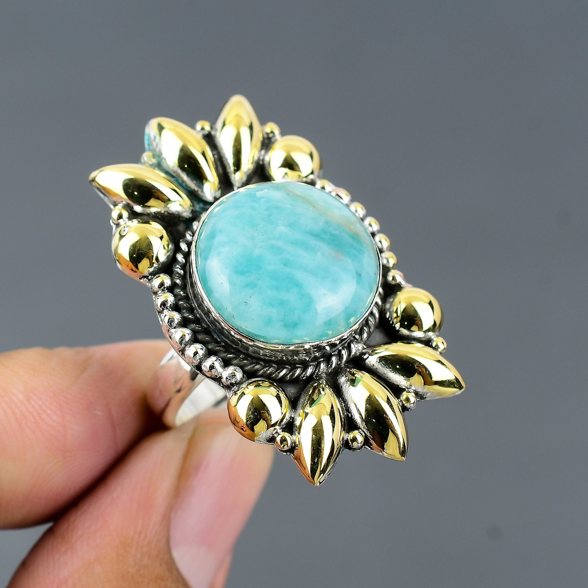 Handmade Amazonite Ring: 925 Sterling Silver, Adjustable Gemstone