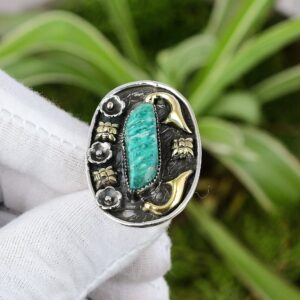 Handmade Amazonite Ring: 925 Sterling Silver, 18K Gold Plated, Adjustable Handmade Amazonite Ring: 925 Sterling Silver, 18K Gold Plated, Adjustable