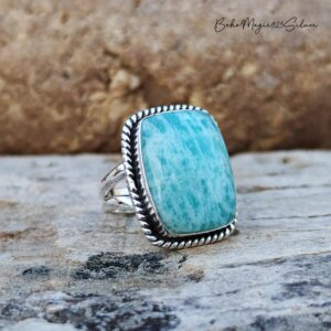 Handmade Amazonite Ring: 925 Sterling Silver Rectangle Ring Handmade Amazonite Ring: 925 Sterling Silver Rectangle Ring
