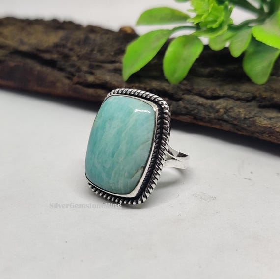 Handmade Amazonite Gemstone Ring: 925 Sterling Silver Fidget Ring Handmade Amazonite Gemstone Ring: 925 Sterling Silver Fidget Ring