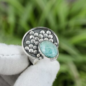 Handmade Oval Amazonite Ring: 925 Sterling Silver, Size 6 Handmade Oval Amazonite Ring: 925 Sterling Silver, Size 6