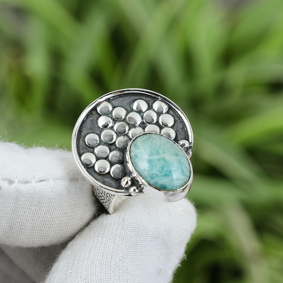 Handmade Oval Amazonite Ring: 925 Sterling Silver, Size 6 Handmade Oval Amazonite Ring: 925 Sterling Silver, Size 6