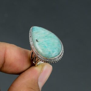 Handmade Pear Amazonite Ring: 925 Sterling Silver, Size 6.25 Handmade Pear Amazonite Ring: 925 Sterling Silver, Size 6.25