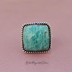 Handmade Amazonite Sterling Silver Ring: Boho Promise Jewelry Handmade Amazonite Sterling Silver Ring: Boho Promise Jewelry