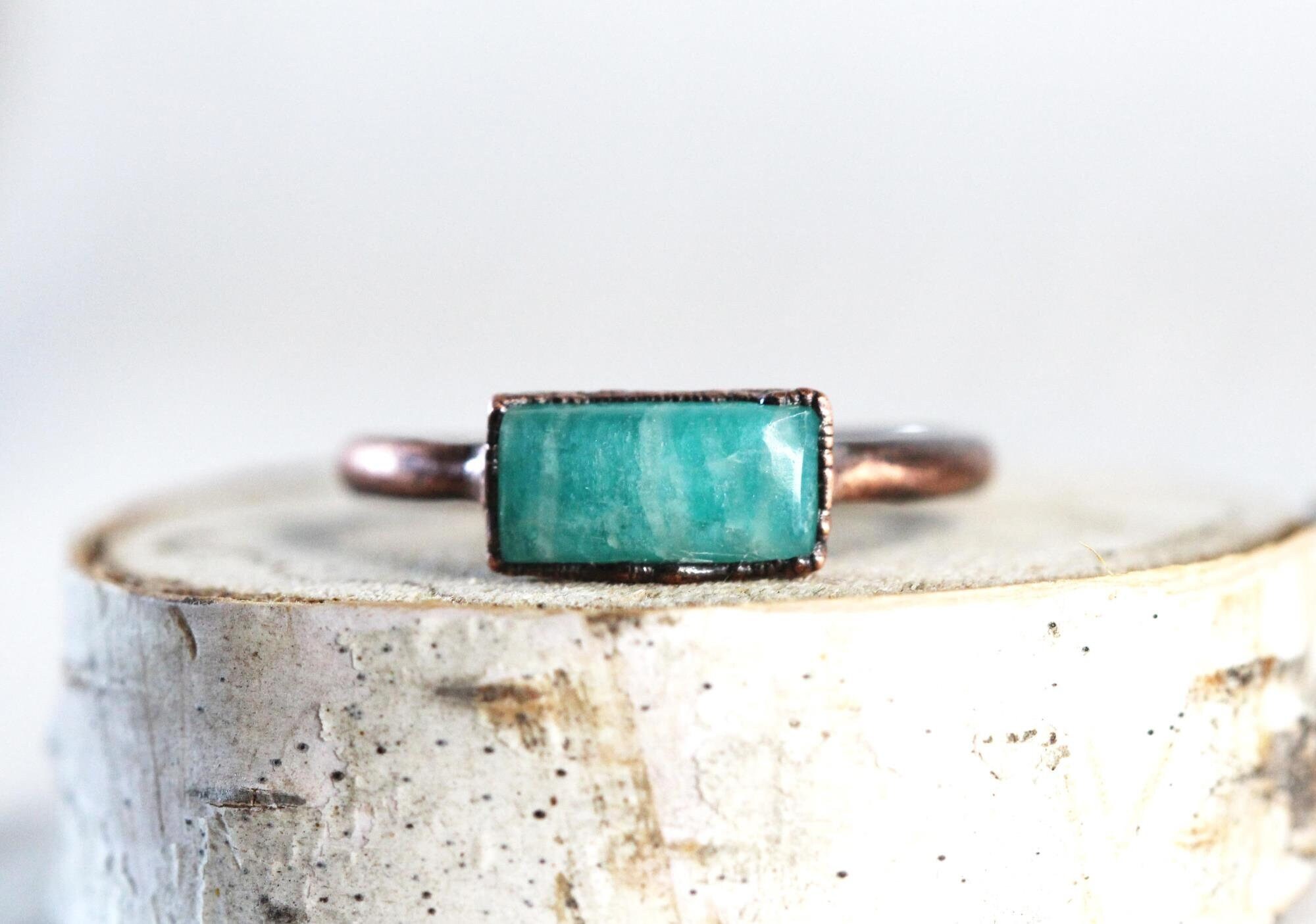 Polished Amazonite Ring - Electroformed Jewelry - Natural Blue Stone
