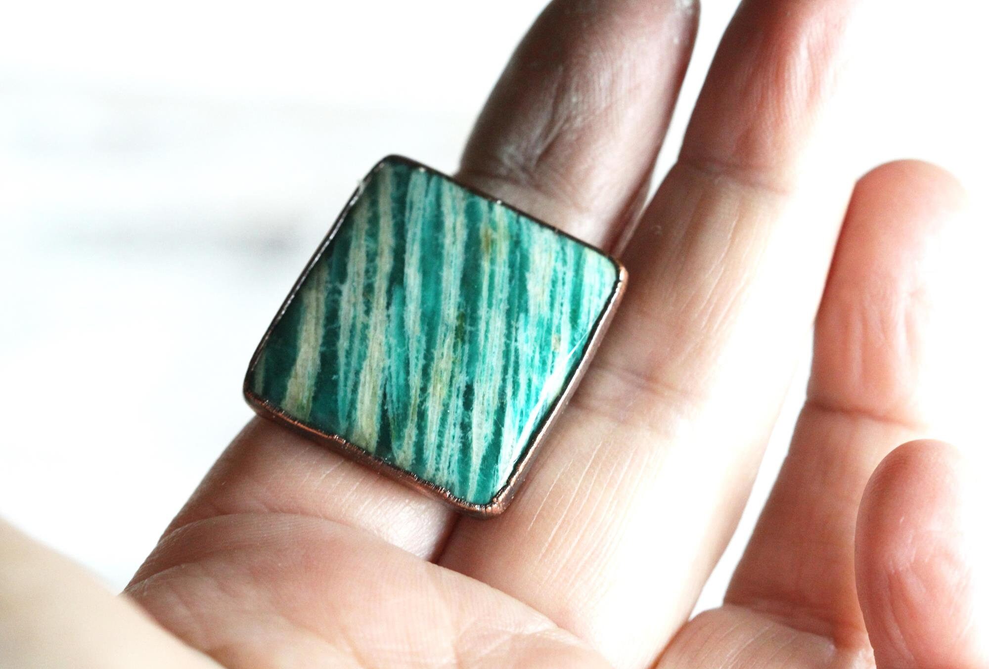Amazonite Ring - Size 8 1/2 - Square Cabochon - Electroformed Jewelry Amazonite Ring - Size 8 1/2 - Square Cabochon - Electroformed Jewelry