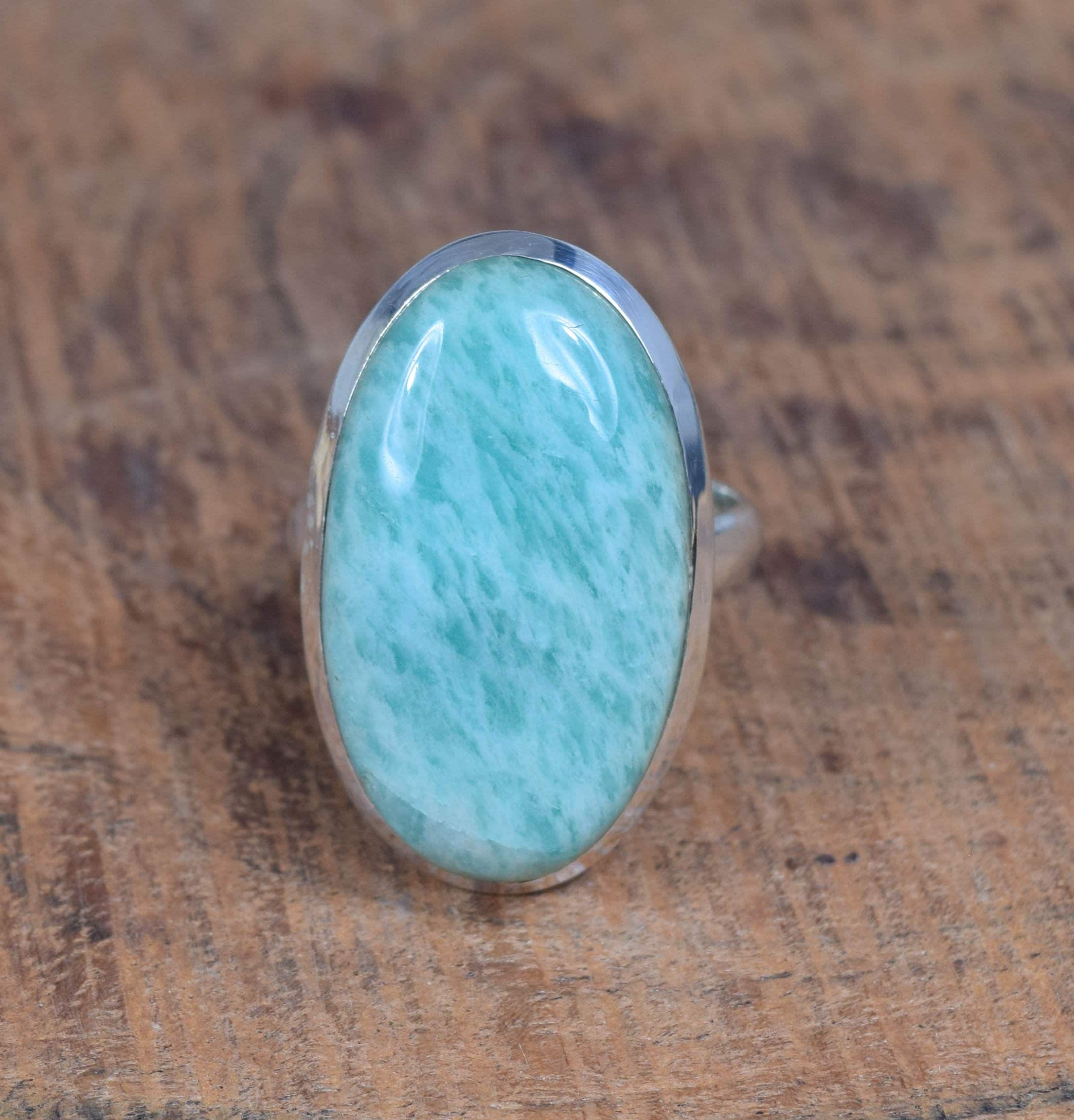 Amazonite Sterling Silver Ring: Elegant Oval Gemstone, Handmade Jewelry Amazonite Sterling Silver Ring: Elegant Oval Gemstone, Handmade Jewelry
