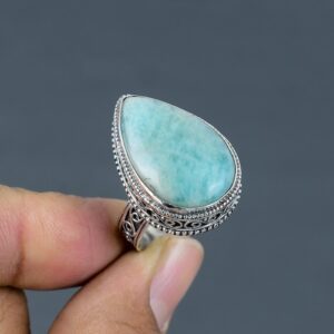 Vintage Pear Amazonite Ring: Handmade 925 Sterling Silver, Size 8.5 Vintage Pear Amazonite Ring: Handmade 925 Sterling Silver, Size 8.5