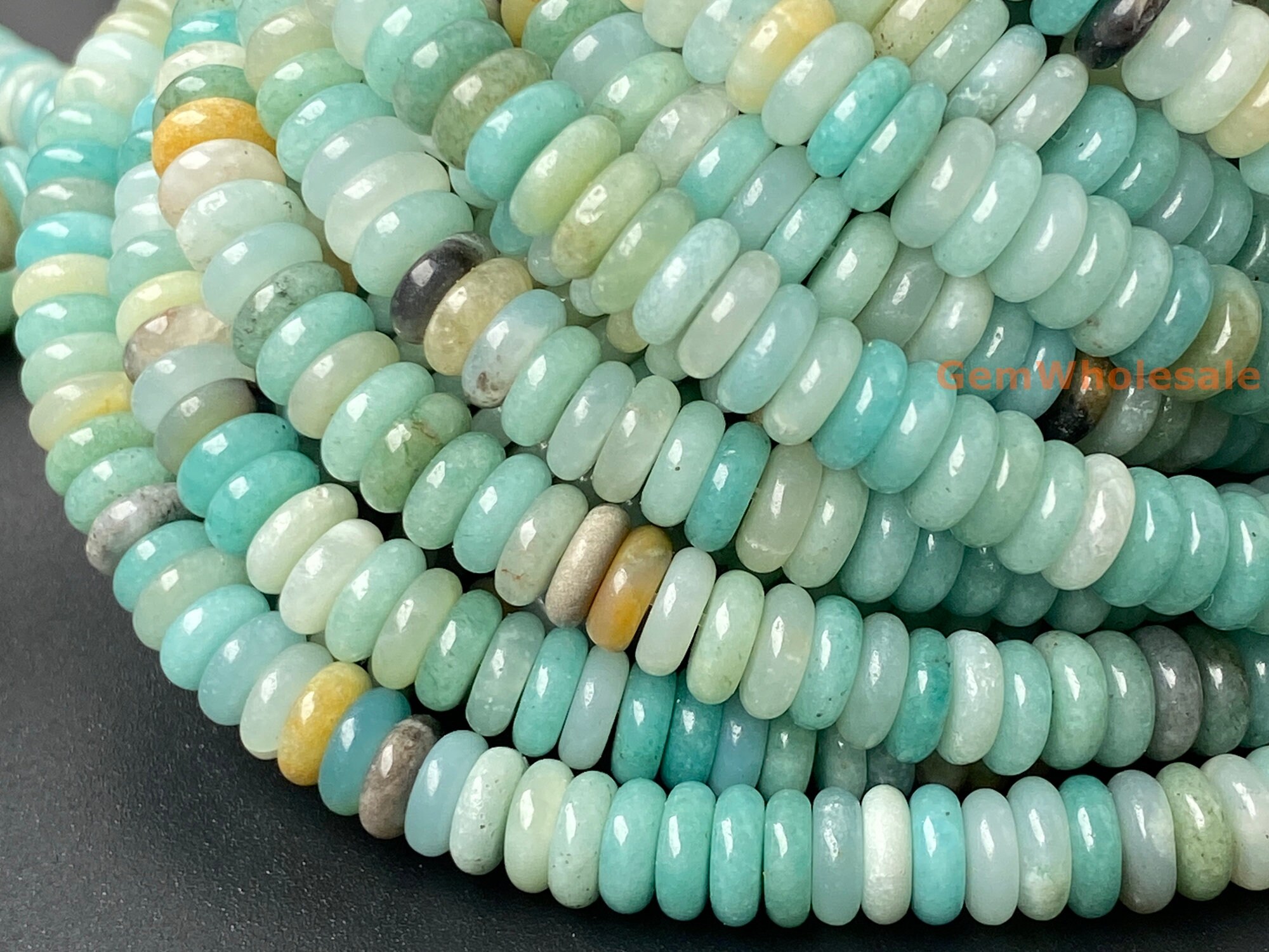 15" 2x6mm Aa/a Amazonite Stone Rondelle Spacer Beads For Jewelry Making, Heishi Beads Ktf