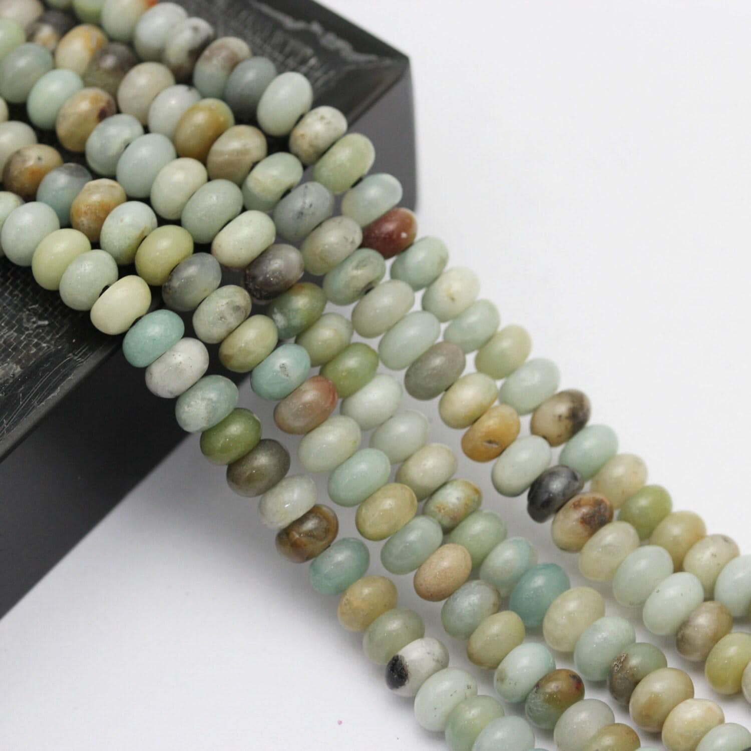2.0mm Hole Amazonite Smooth Rondelle Beads 5x8mm 6x10mm 8" Strand