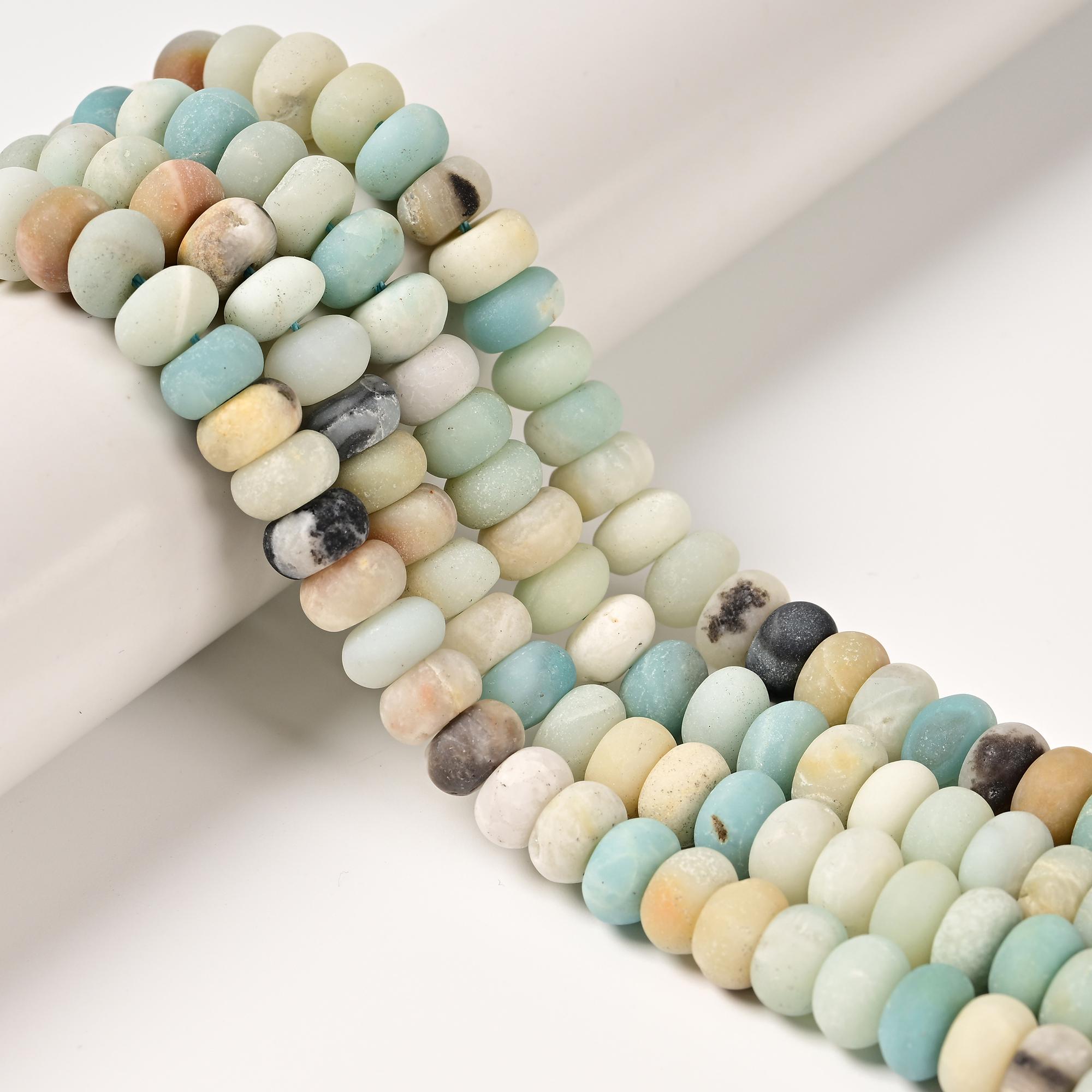2.0mm Hole Amazonite Matte Rondelle Beads Size 5x8mm 6x10mm 8" Strand
