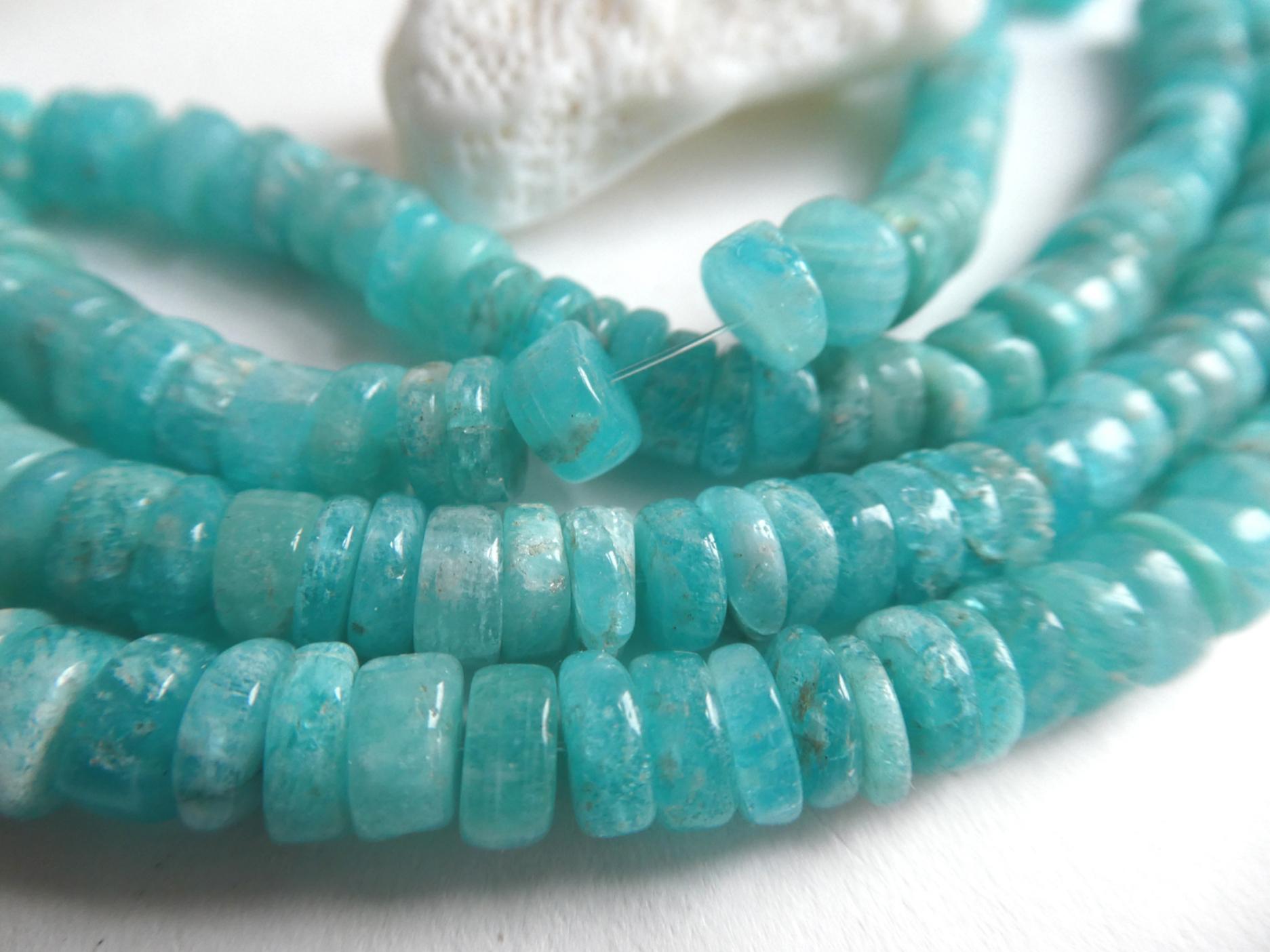Amazonite Rondelle 6mm Beads- 4in Strand Gemstone- Jewelry Making- Natural Craft Beads