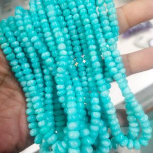 8 Inch Strand, Natural Amazonite Smooth Shape Rondelles, Size Variation 8 Inch Strand, Natural Amazonite Smooth Shape Rondelles, Size Variation